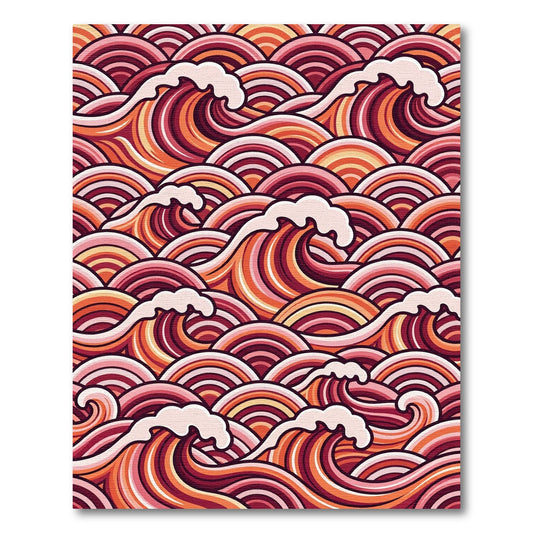 Crimson Orange Abstract Wave Art Rug