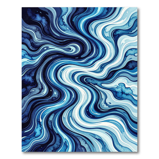 Deep Blue Swirling Marble Waves Rug