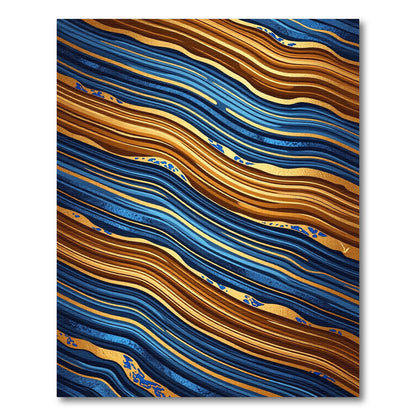 Golden Fluid Wave Abstract Navy Rug