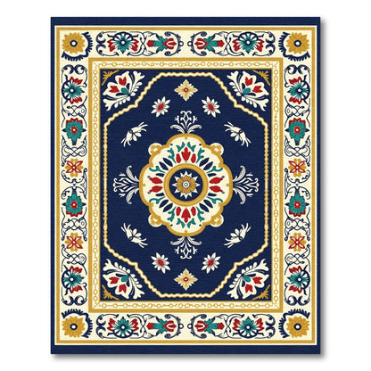 Navy Red Floral Medallion Sunburst Rug