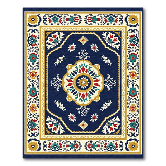 Navy Red Floral Medallion Sunburst Rug
