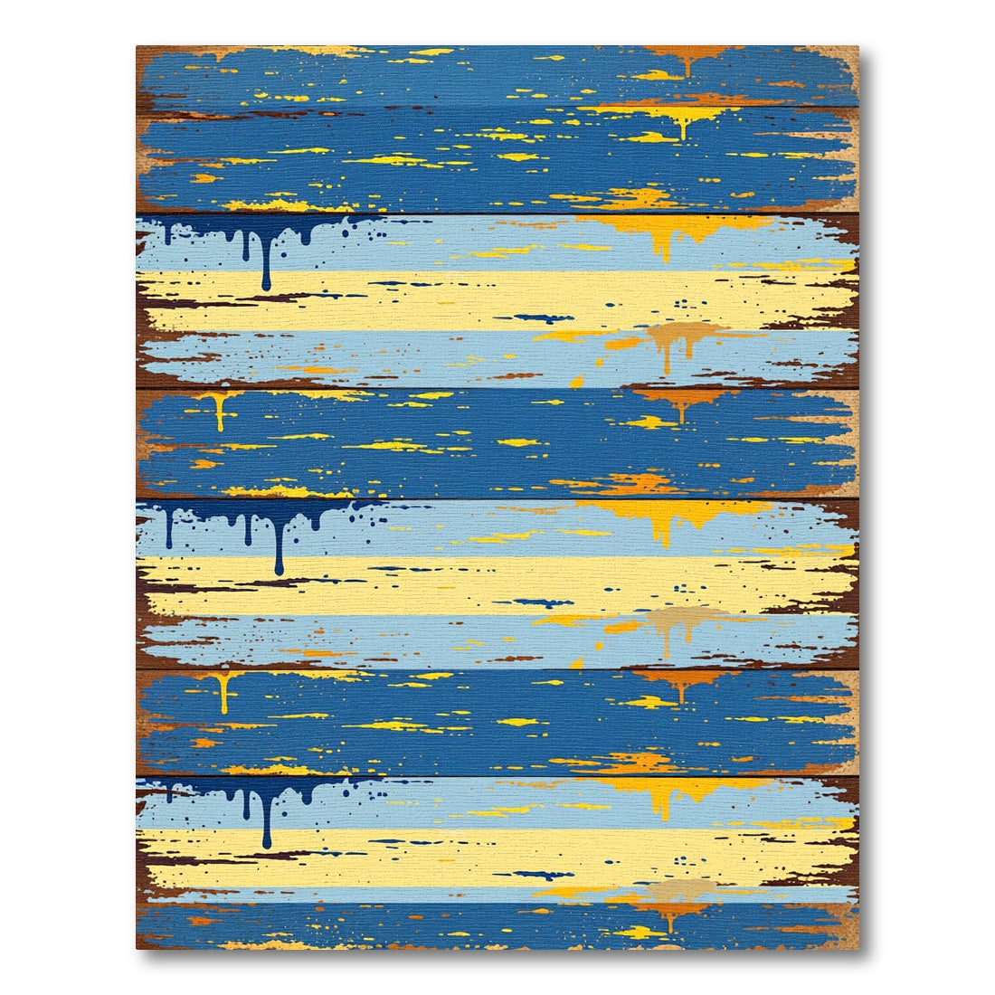 Distressed Coastal Blue Yellow Striped Worn Rug