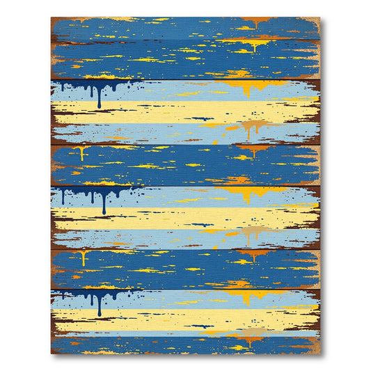 Distressed Coastal Blue Yellow Striped Worn Rug