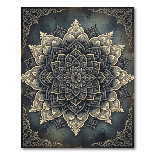 Ornate Charcoal Gold Floral Medallion Rug