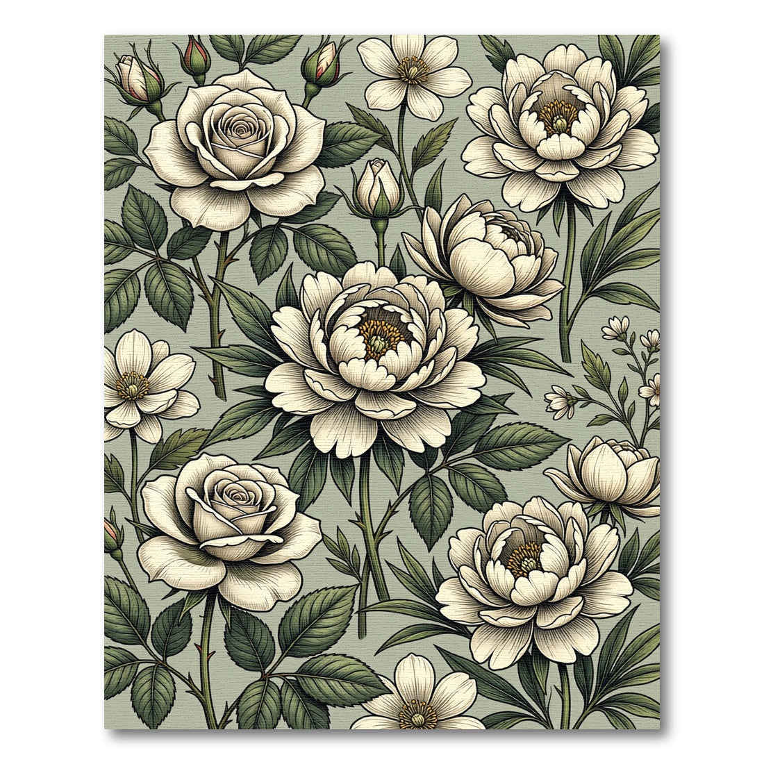 Vintage Sage Cream Botanical Floral Rug