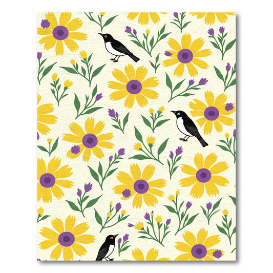 Yellow Purple Bird Floral Garden Rug