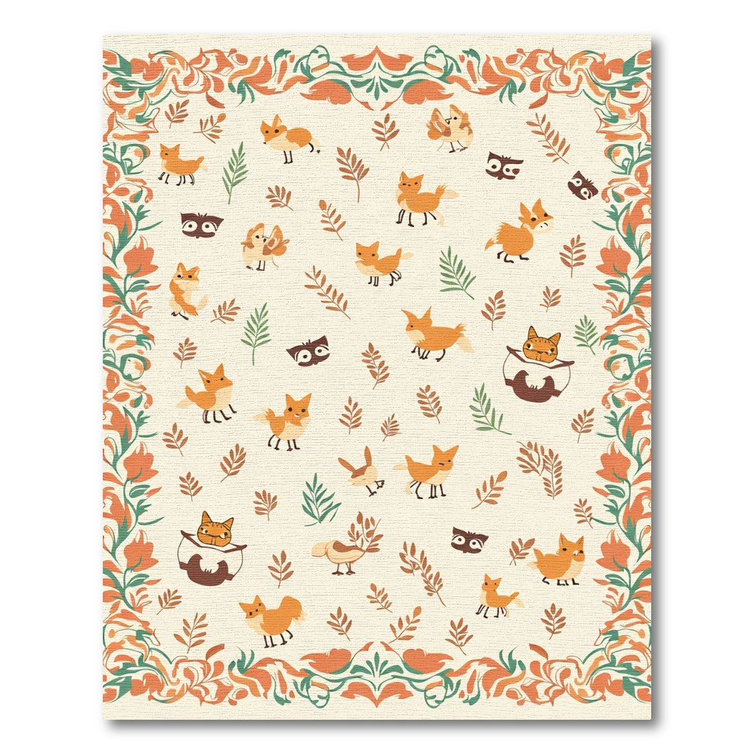 Autumn Woodland Animals Border Rug
