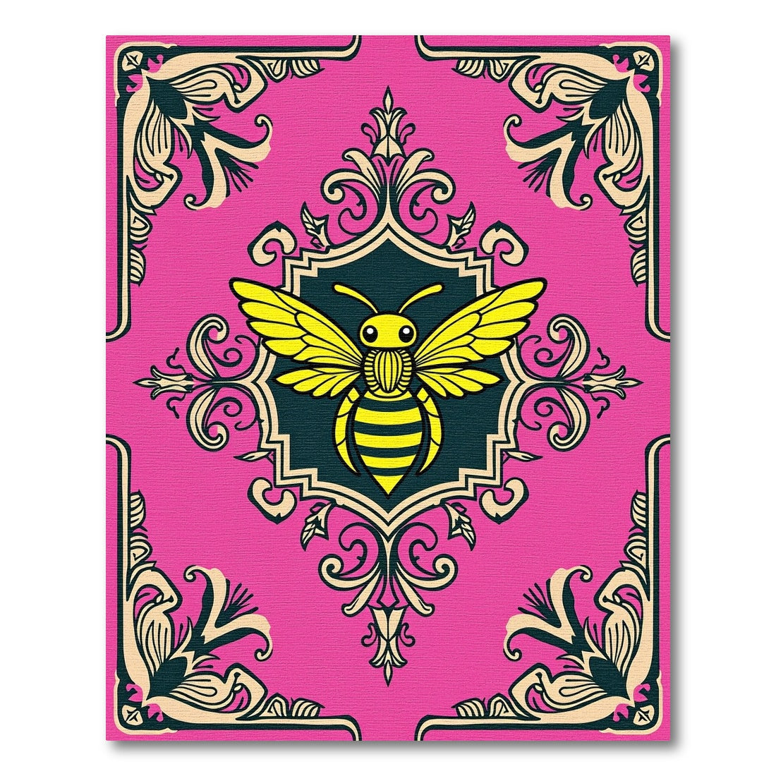 Whimsical Bumblebee Damask Pink Rug