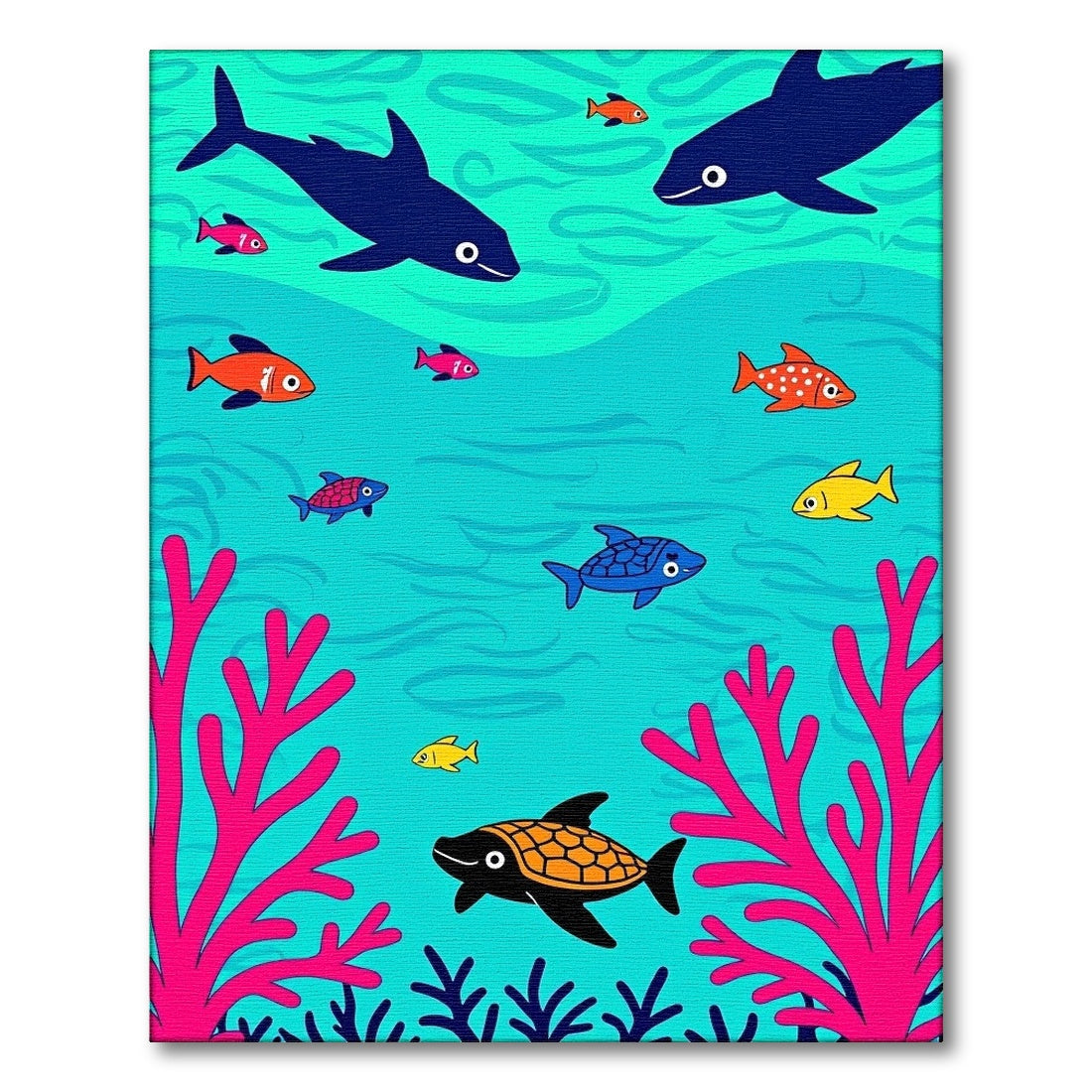 Whimsical Coral Reef Fish Scene Rug