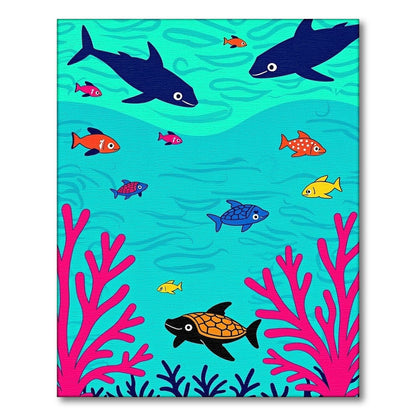 Whimsical Coral Reef Fish Scene Rug