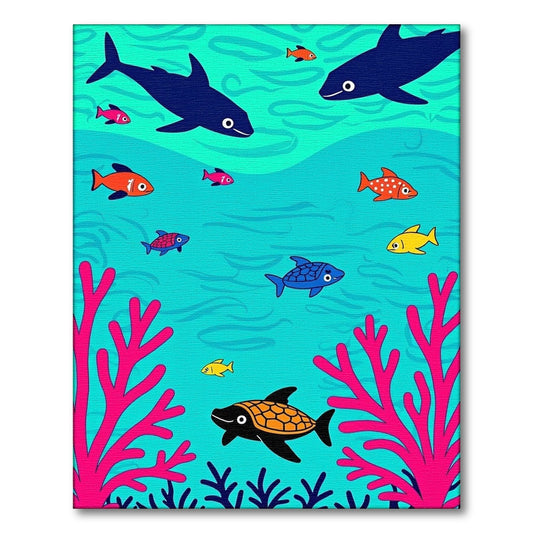 Whimsical Coral Reef Fish Scene Rug