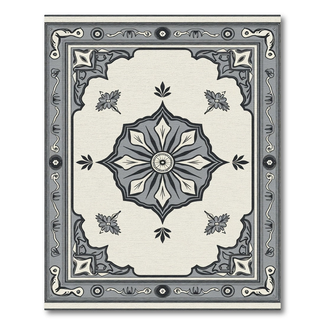 Classic Gray Floral Medallion Rug