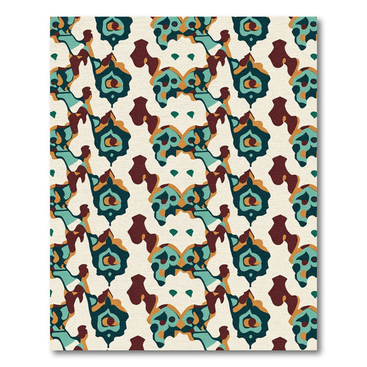 Ornate Teal Amber Medallion Arrangement Rug