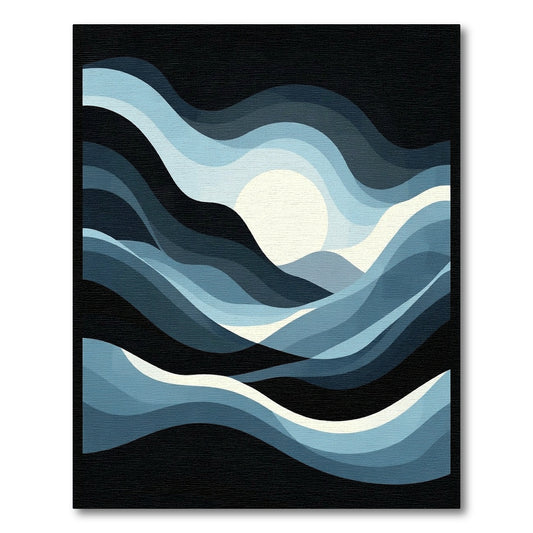 Dark Blue Abstract Waves Sun Rug