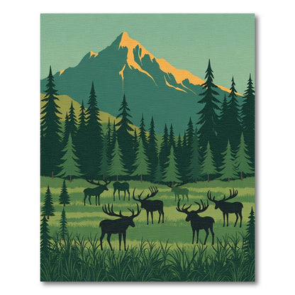 Forest Stag Herd Mountain Vista Rug