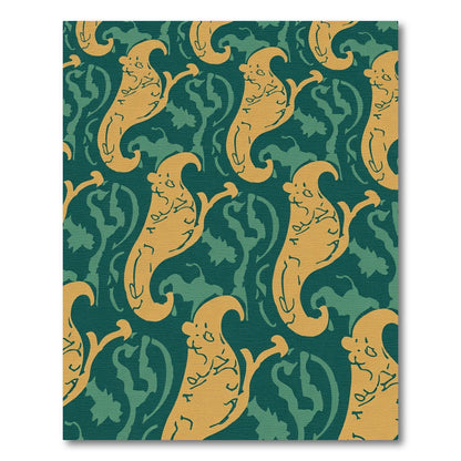 Golden Ghostly Figurines Teal Background Rug