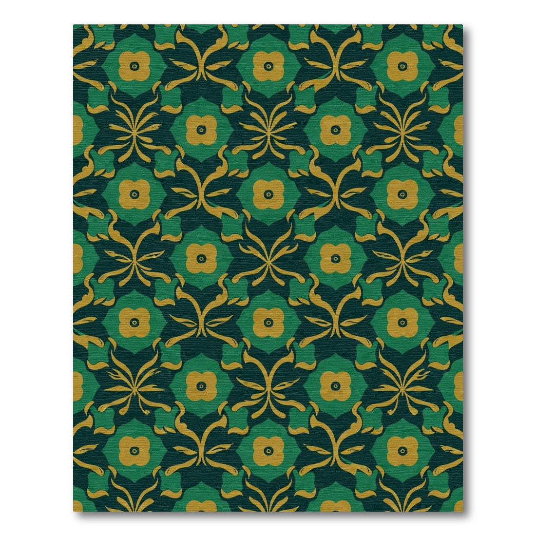 Deep Green Yellow Floral Lattice Rug