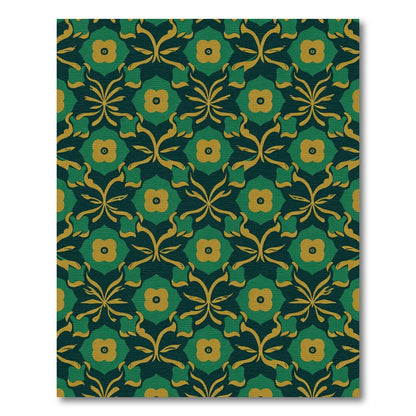 Deep Green Yellow Floral Lattice Rug