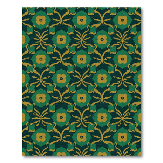 Deep Green Yellow Floral Lattice Rug