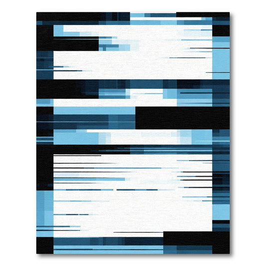 Abstract Blue Glitch Horizontal Rows Rug