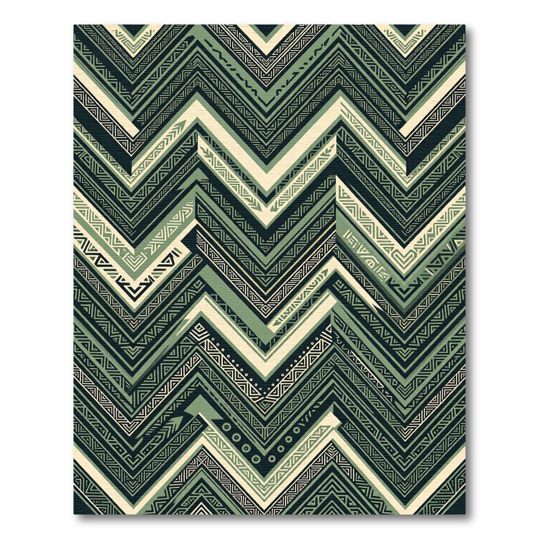 Sage Green Chevron Geometric Folk Rug