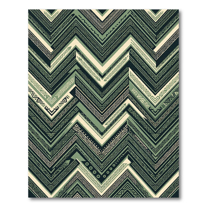 Sage Green Chevron Geometric Folk Rug