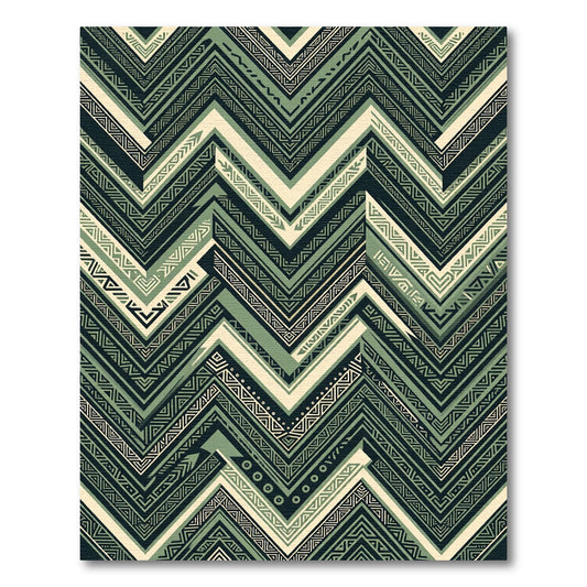Sage Green Chevron Geometric Folk Rug