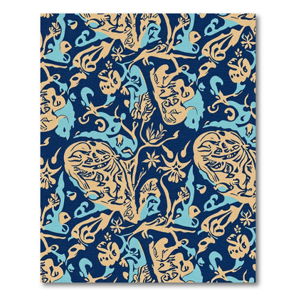 Navy Blue Organic Vine Floral Rug