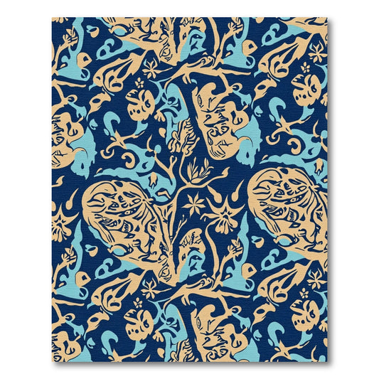 Navy Blue Organic Vine Floral Rug