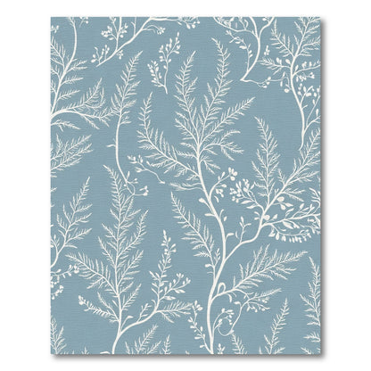 White Ferns on Blue Background Rug