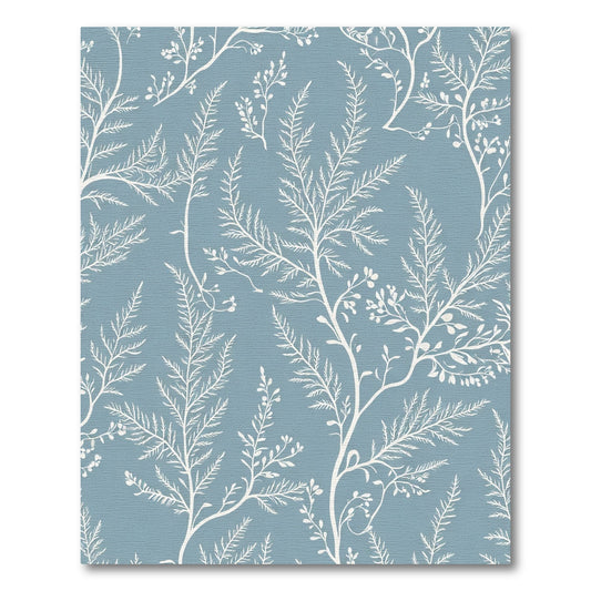 White Ferns on Blue Background Rug