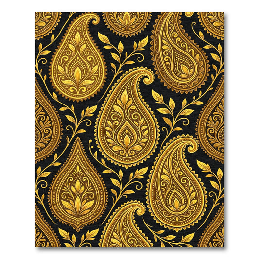 Luxurious Golden Paisley Scroll Black Ensemble Rug