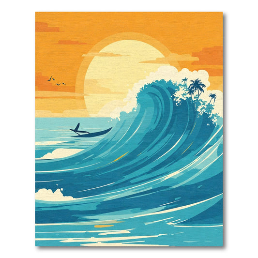 Coastal Teal Wave Sunset Surfer Rug