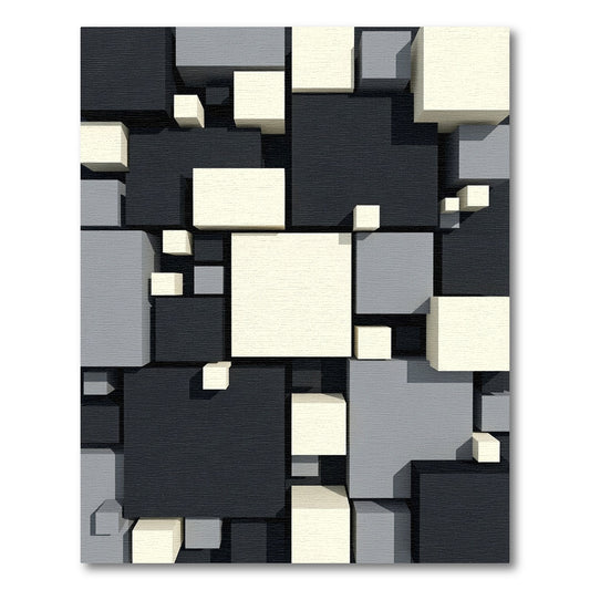 Modern Monochromatic Geometric Cube Block Rug