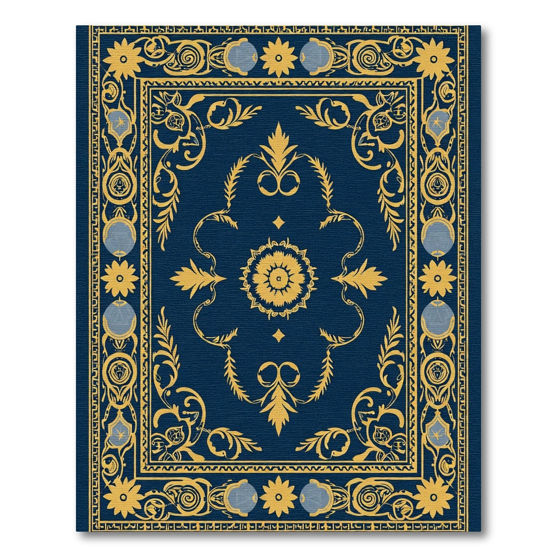 Deep Blue Golden Medallion Floral Rug
