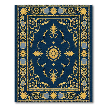 Deep Blue Golden Medallion Floral Rug