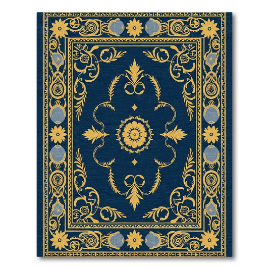 Deep Blue Golden Medallion Floral Rug