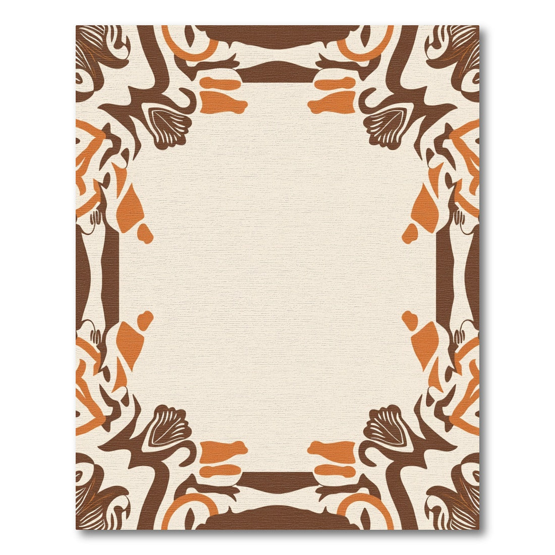 Earthy Ochre Brown Abstract Border Rug