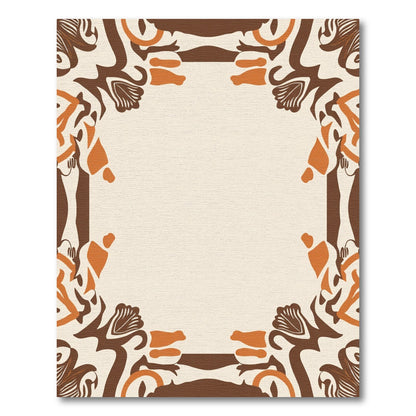 Earthy Ochre Brown Abstract Border Rug