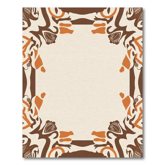 Earthy Ochre Brown Abstract Border Rug