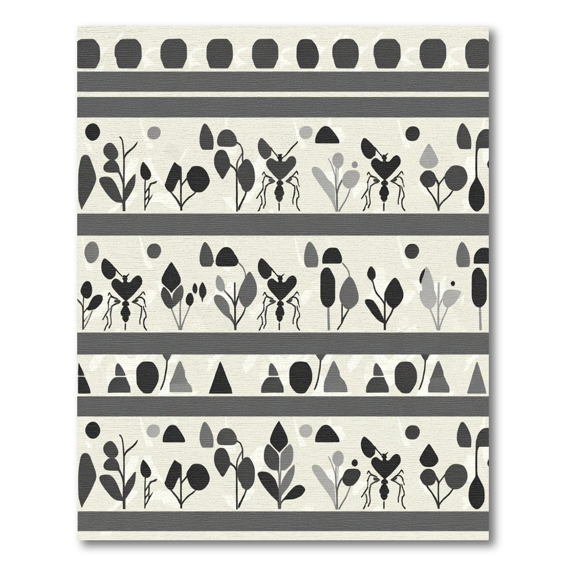 Monochromatic Insect And Botanical Stripe Rug
