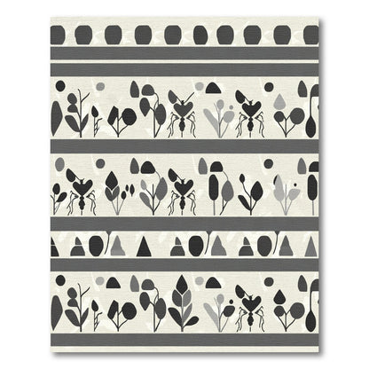 Monochromatic Insect And Botanical Stripe Rug