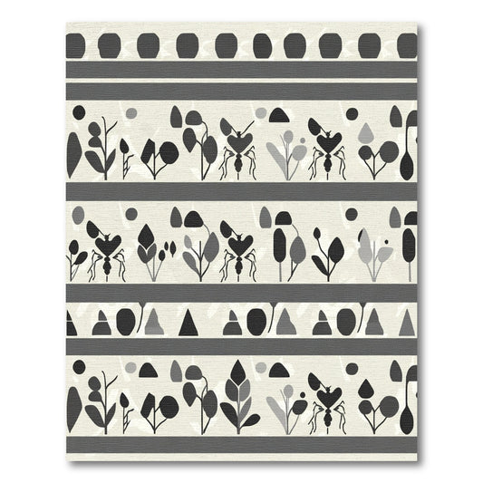 Monochromatic Insect And Botanical Stripe Rug