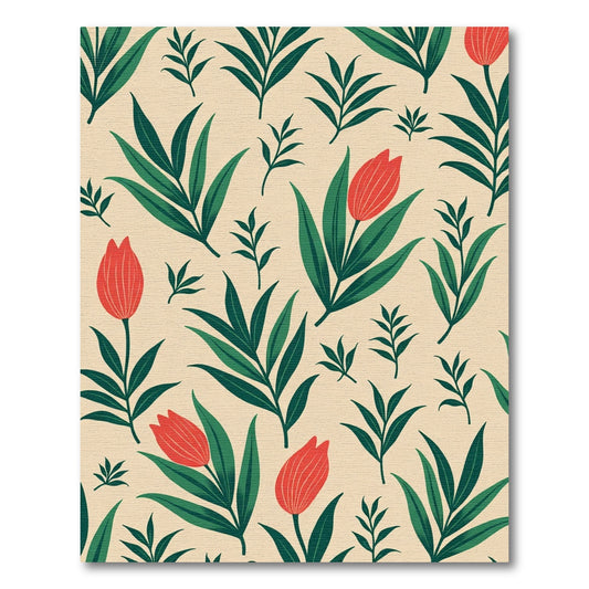 Red Tulip Garden Verdant Foliage Rug