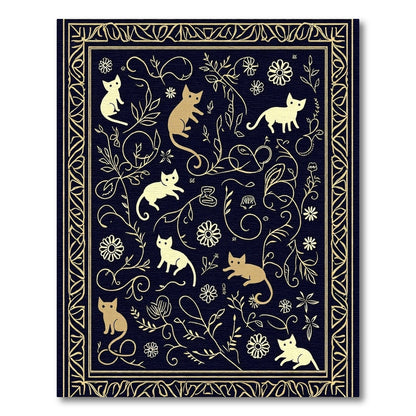 Golden Cats with Floral Scrollwork Rug
