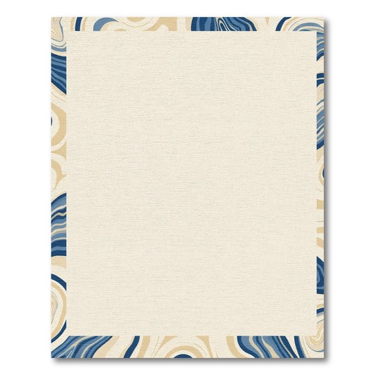 Creamy Beige Blue Swirl Border Rug