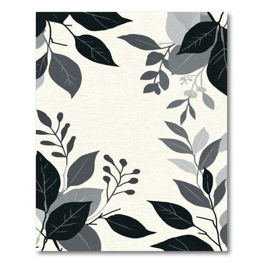 Monochrome Dark Leaf Arrangement Rug
