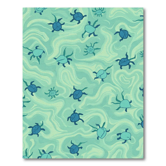 Teal Sea Turtle Swirl Composition Rug