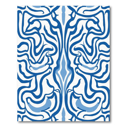 Vivid Blue Organic Symmetrical Pattern Rug