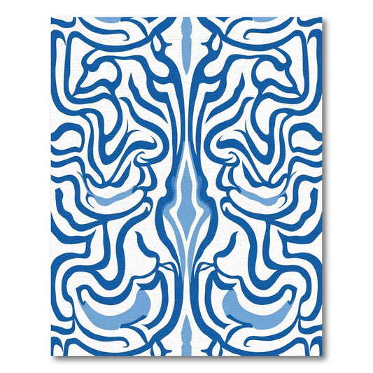Vivid Blue Organic Symmetrical Pattern Rug